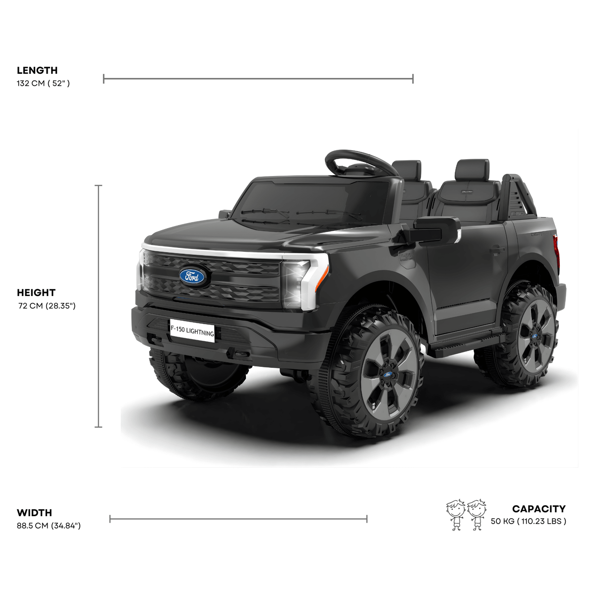 Ford Kids 2-Seater Lighting Edition F-150 Ride-On Truck Black