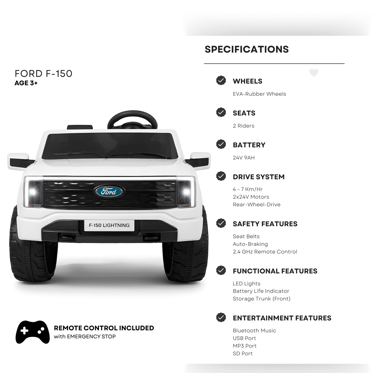Ford F-150 Kids 24V Ride on Truck White