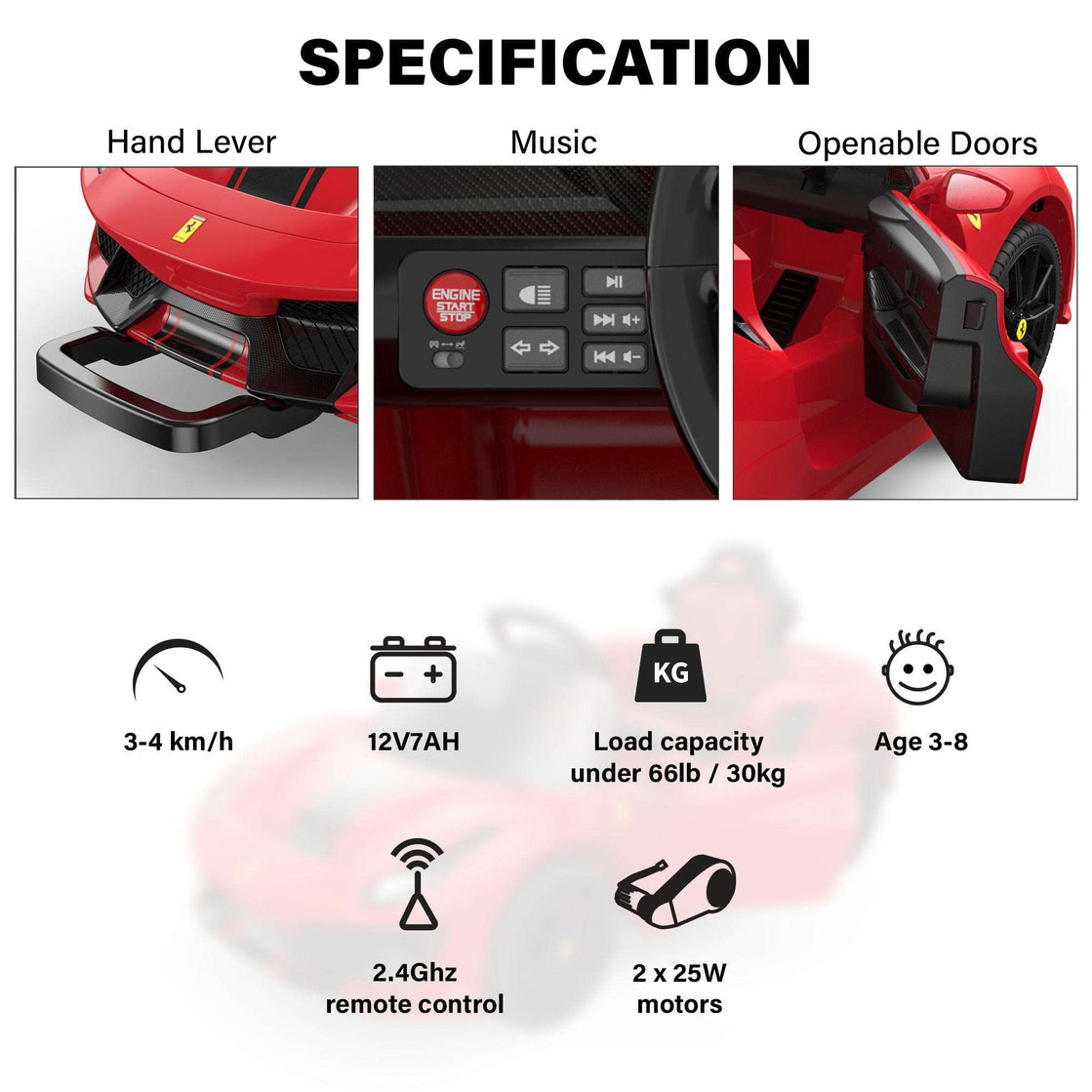 Ferrari 488 Pista Spider 12V with Leather Seat and Remote Control, Licensed
