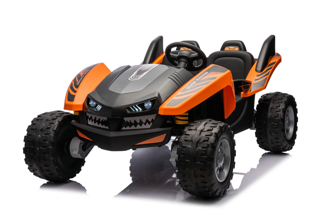 Dune Racer Shark Attack Edition 24V 4x4 Ride-On Car – 2-Seater Kids Electric Dune Buggy with Rubber Wheels, Leather Seats, and Metal Chassis