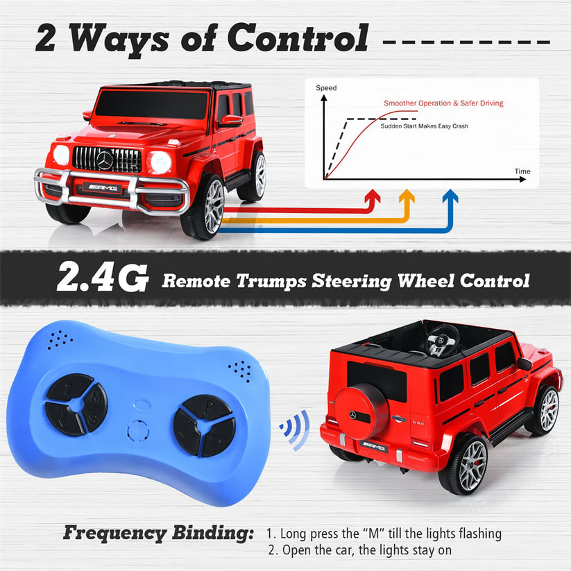 Licensed Mercedes-Benz AMG G63 G-Wagon 24V 4x4 Deluxe Two Seater Kids Ride-On Car with Leather Seat and Rubber Wheels, Red
