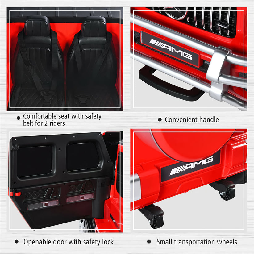 Licensed Mercedes-Benz AMG G63 G-Wagon 24V 4x4 Deluxe Two Seater Kids Ride-On Car with Leather Seat and Rubber Wheels, Red
