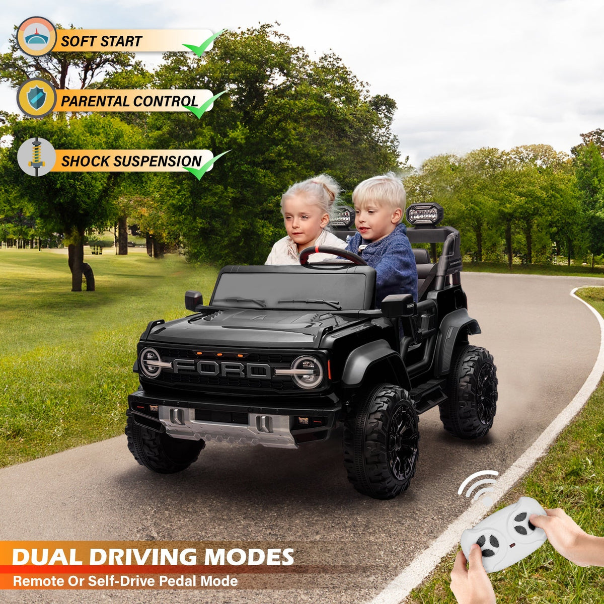 Ford Bronco Raptor 24V 2-Seater Electric Ride-On Car – Parental Remote