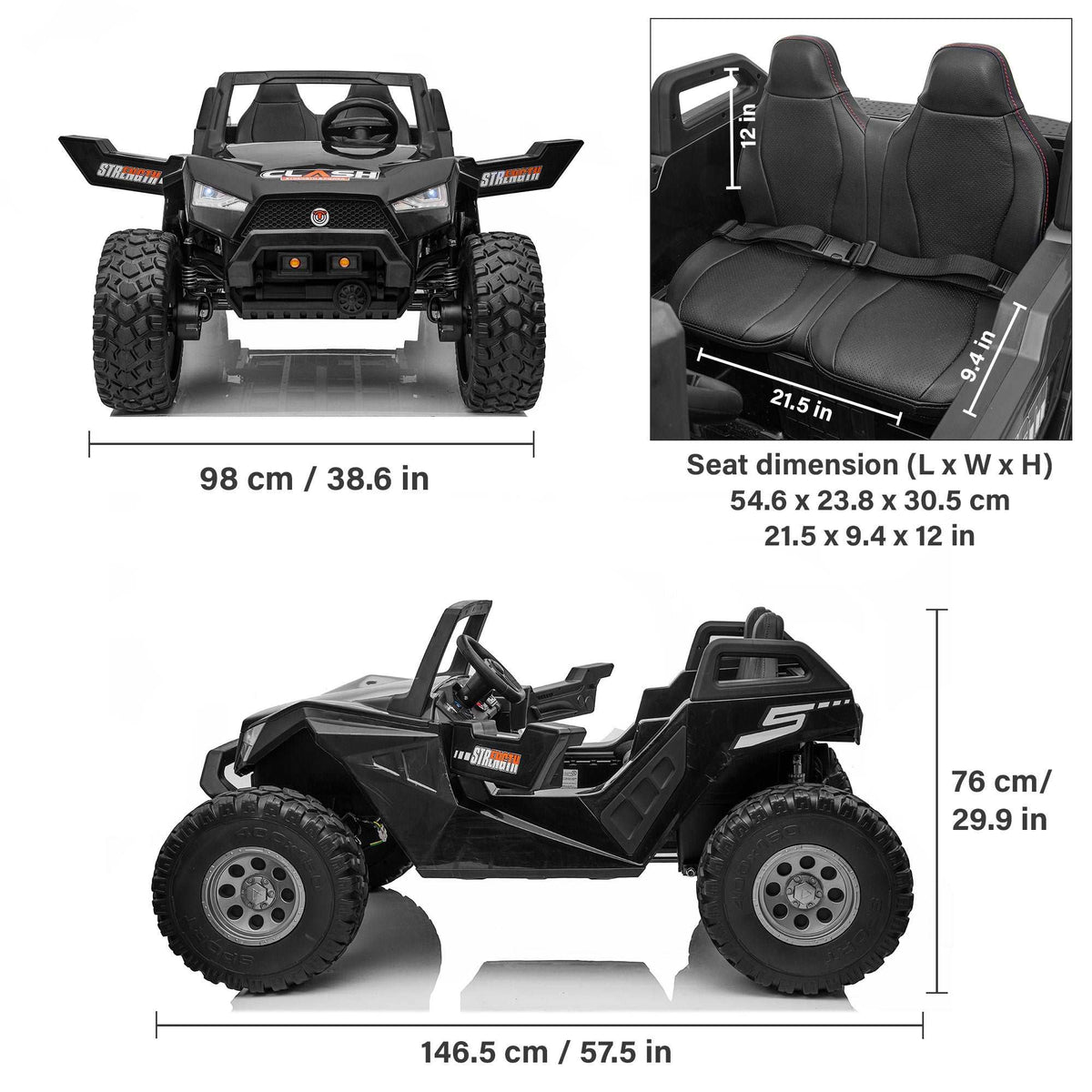 High Speed 24V Dune Buggy Up To 15 km/h Off-Road UTV Limited Edition Black with Remote Control and Rubber Tires