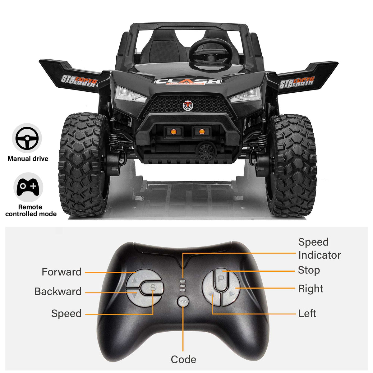 High Speed 24V Dune Buggy Up To 15 km/h Off-Road UTV Limited Edition Black with Remote Control and Rubber Tires