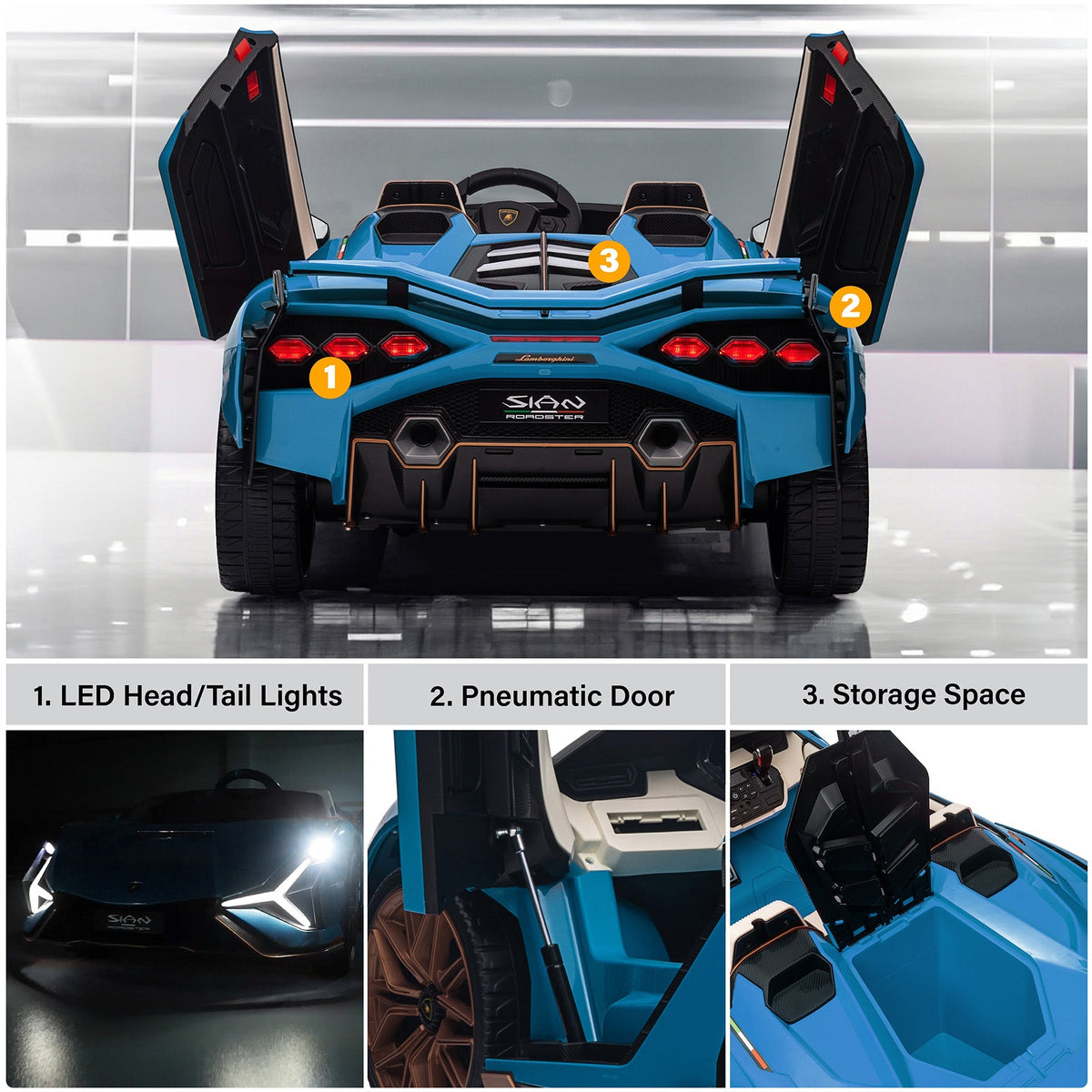 Lamborghini SIAN 24V 2 Seater Ride on Car for Kids with 4WD, Parental Remote Control, EVA Wheels, Leather Seat