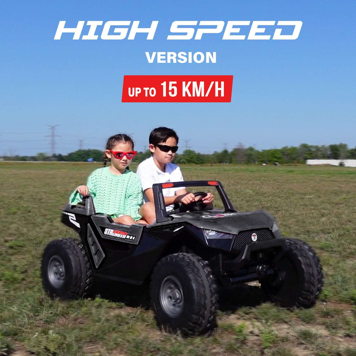 High Speed 24V Dune Buggy Up To 15 km/h Off-Road UTV Limited Edition Black with Remote Control and Rubber Tires