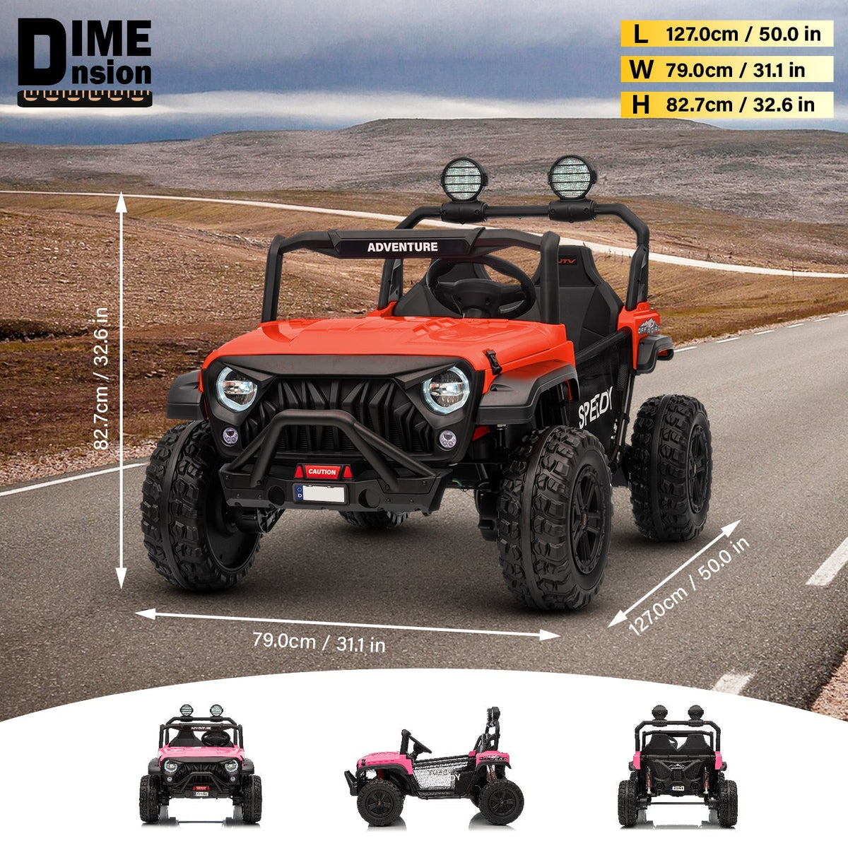 Battery-powered 2-seater UTV ride-on for kids, 24V system