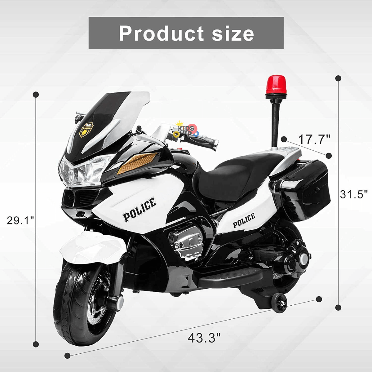 Police Officer Edition 24V Kids Motorcycle With Music, Lights and Rubber Wheels