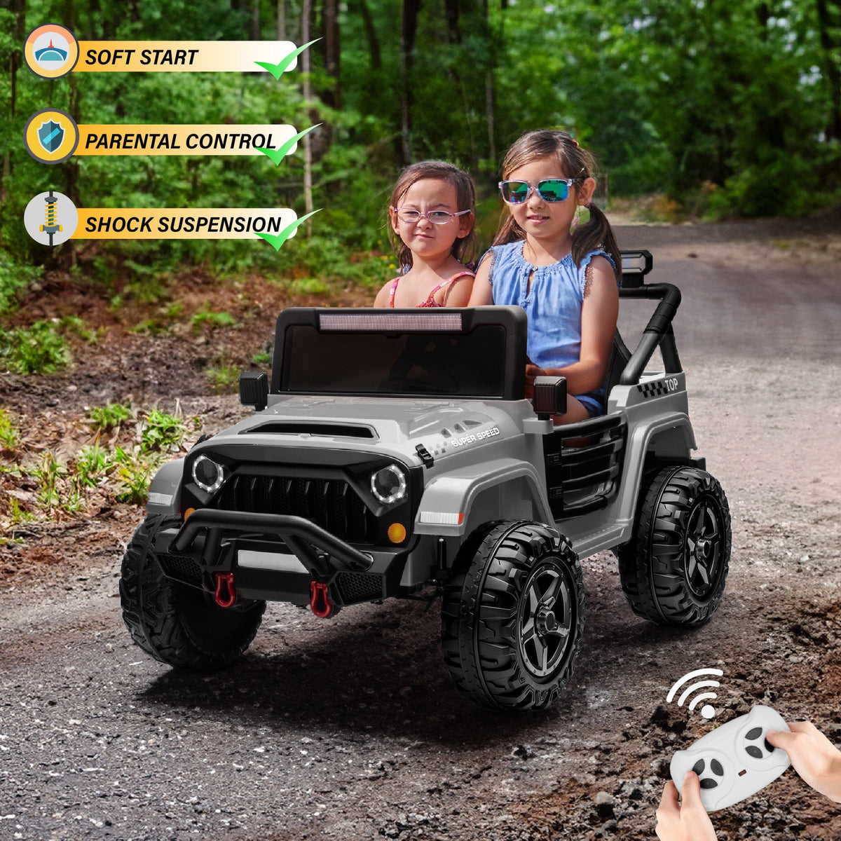 Voltz Toys 24V 2-Seater HVAOC Truck Ride-On Car Toy for Kids, Open Doors, LED Lights, 2.4G Remote Control and MP3 Player, Battery Powered Electric Vehicle Kids
