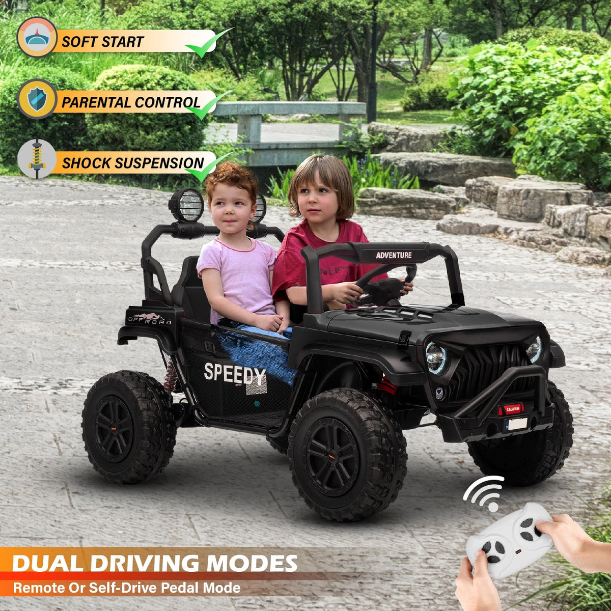 Powerful quad-motor 2 seater kids electric buggy for all terrains